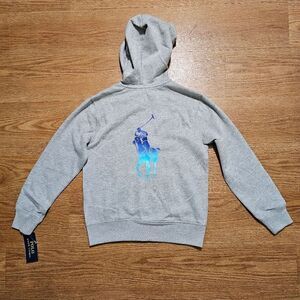 Polo Ralph Lauren Pony Logo Fleece Hoodie Jacket Full Zip S Unisex Grey Blue New